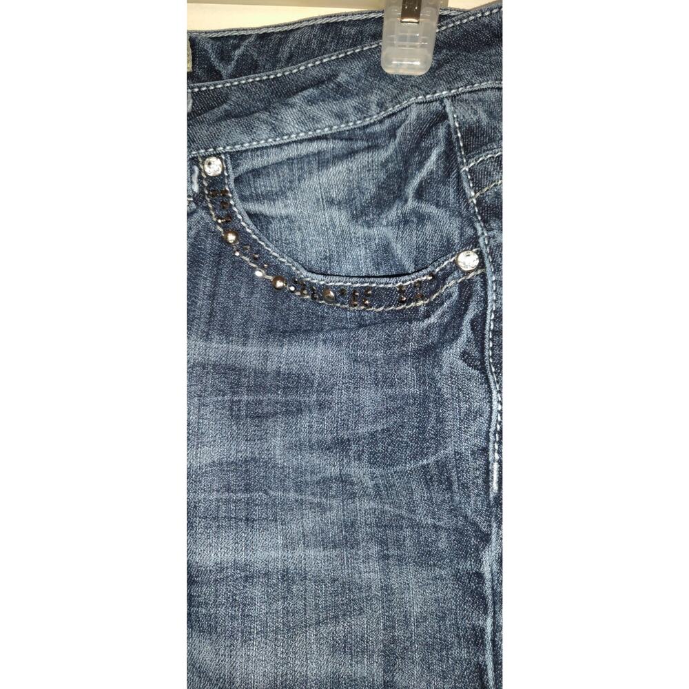 Earl Jean Denim Capris Blue Jeans Sz 8 Rhinestones Embellished BLING Stretch - Picture 7 of 15